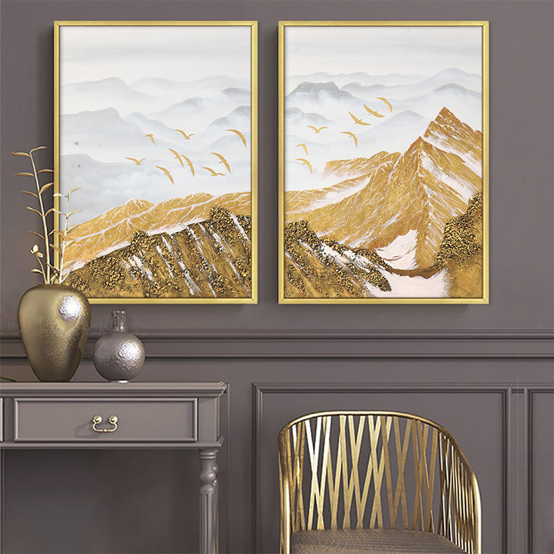 Modern Canvas Wall Art Poster - Mountain Snowy Bird Landscape for Living Room Decor