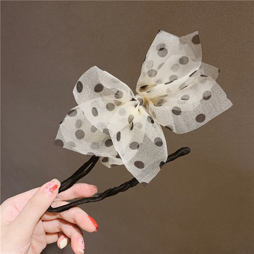 Net Yarn Bowknot Hairpin - Lazy Meatball Head Hair Curler for Hair Styling
