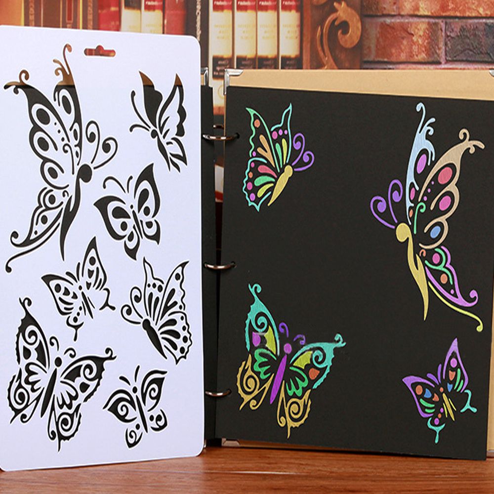 DIY Photo Album Template Set with Colorful Butterfly Lace Ruler for Kids Crafting