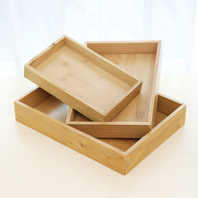 Retro Wooden Rectangular Bamboo Tray for Home & Kitchen Storage - Multiple Sizes