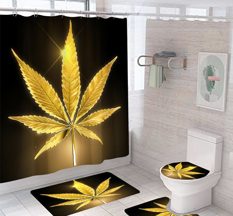 Waterproof Hemp Leaf Shower Curtain with Mildew-Resistant Material and Copper Buttonholes