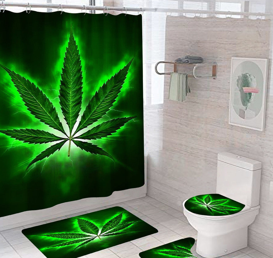 Waterproof Hemp Leaf Shower Curtain with Mildew-Resistant Material and Copper Buttonholes