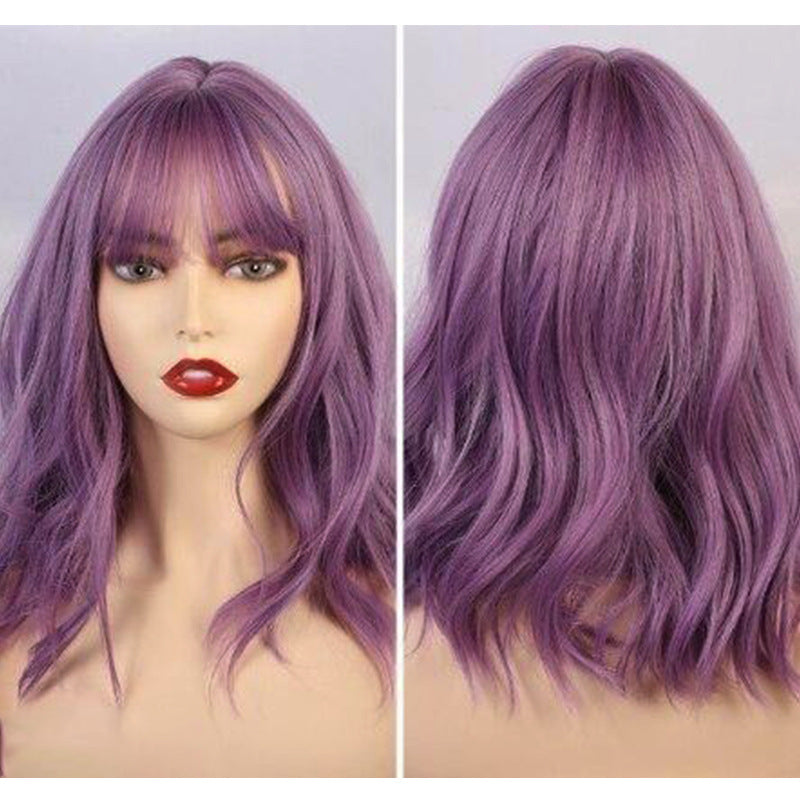 Short Curly Wig with Bangs, 16" Natural Wave Hair