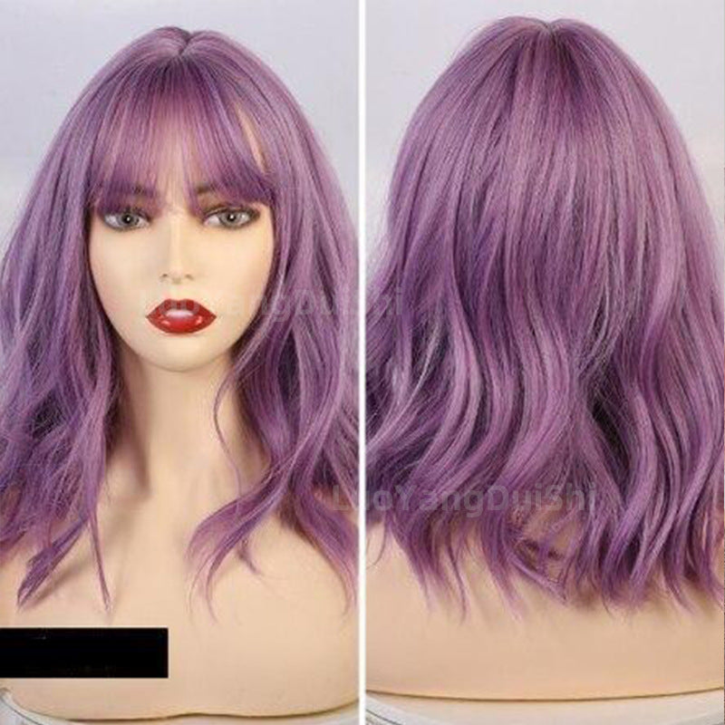 Short Curly Wig with Bangs, 16" Natural Wave Hair