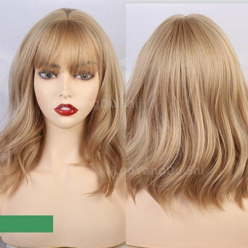 Short Curly Wig with Bangs, 16" Natural Wave Hair