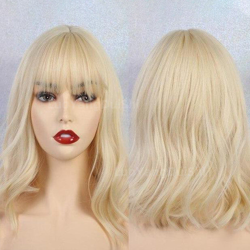 Short Curly Wig with Bangs, 16" Natural Wave Hair