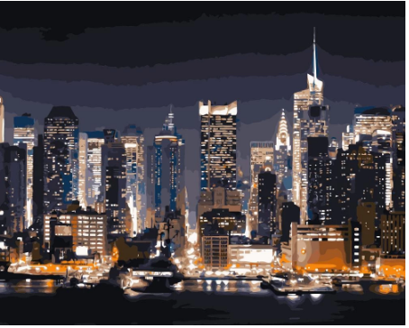 Night Scene Painting Canvas Wall Art - Manhattan New York Abstract Artwork