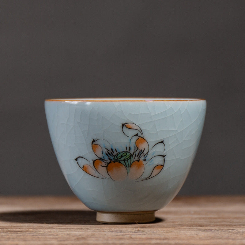 Ceramic Tea Cup with Ice Crack Glaze - Chinese Style Household Tea Mug