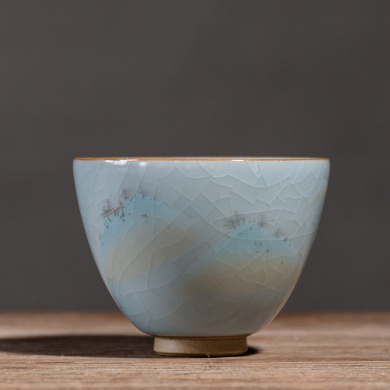 Ceramic Tea Cup with Ice Crack Glaze - Chinese Style Household Tea Mug