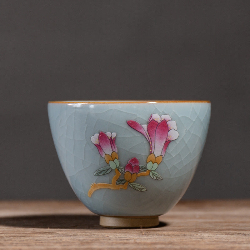 Ceramic Tea Cup with Ice Crack Glaze - Chinese Style Household Tea Mug