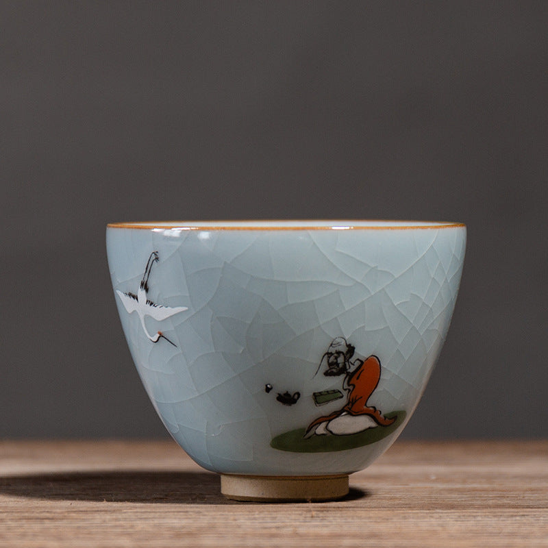 Ceramic Tea Cup with Ice Crack Glaze - Chinese Style Household Tea Mug