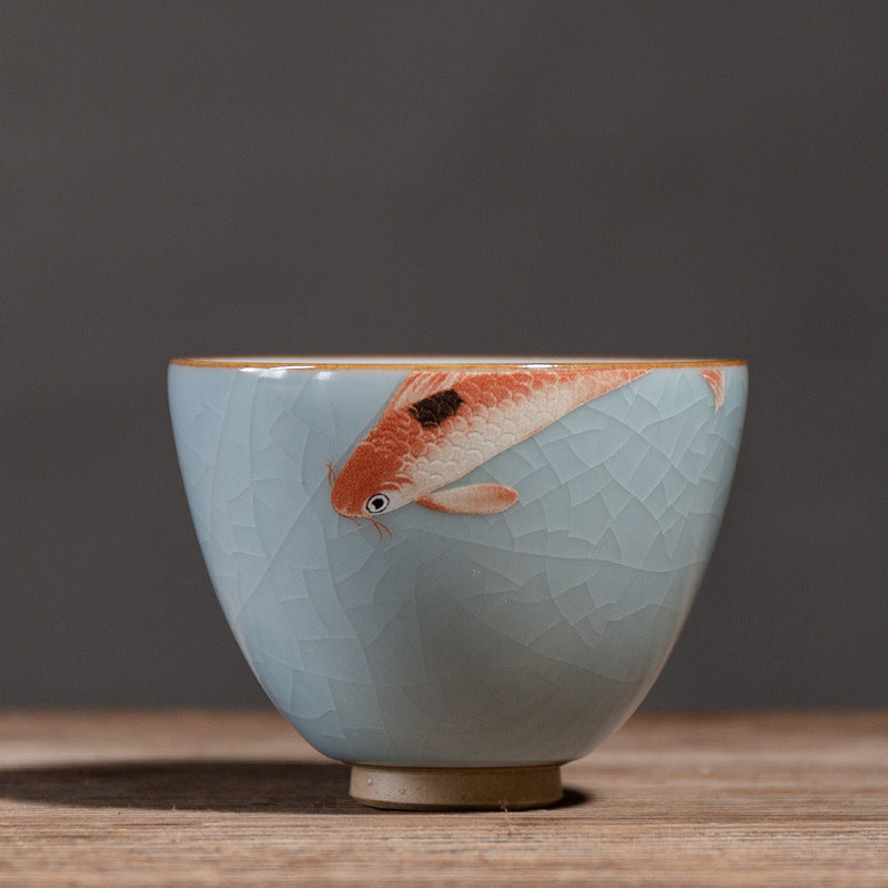 Ceramic Tea Cup with Ice Crack Glaze - Chinese Style Household Tea Mug