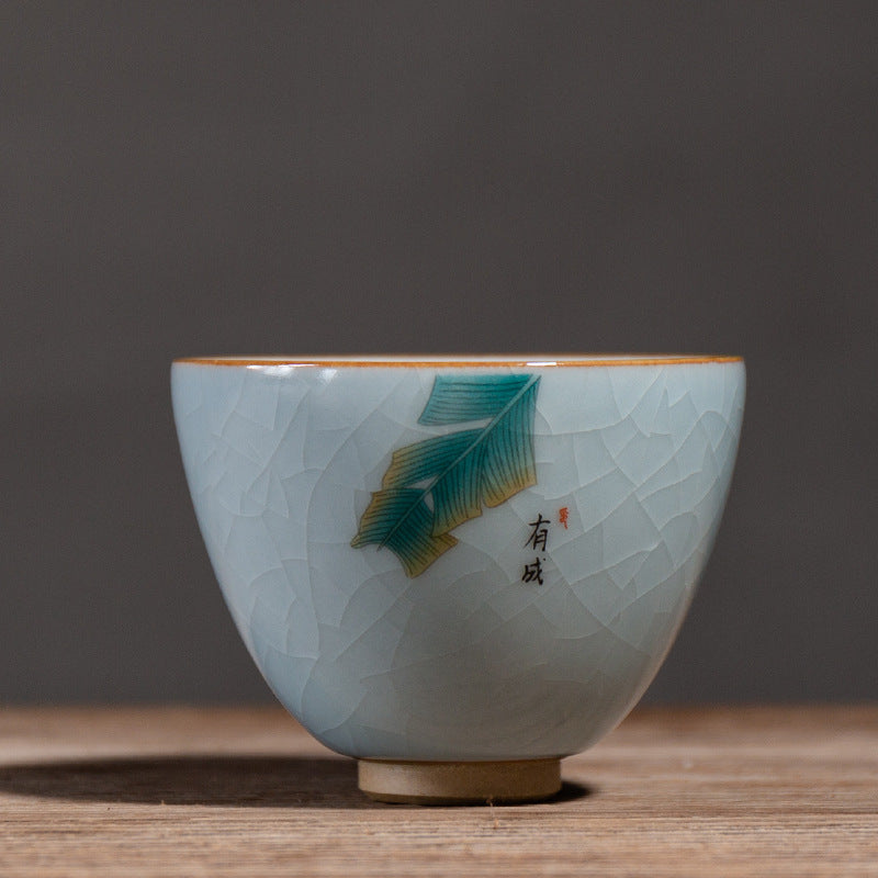 Ceramic Tea Cup with Ice Crack Glaze - Chinese Style Household Tea Mug