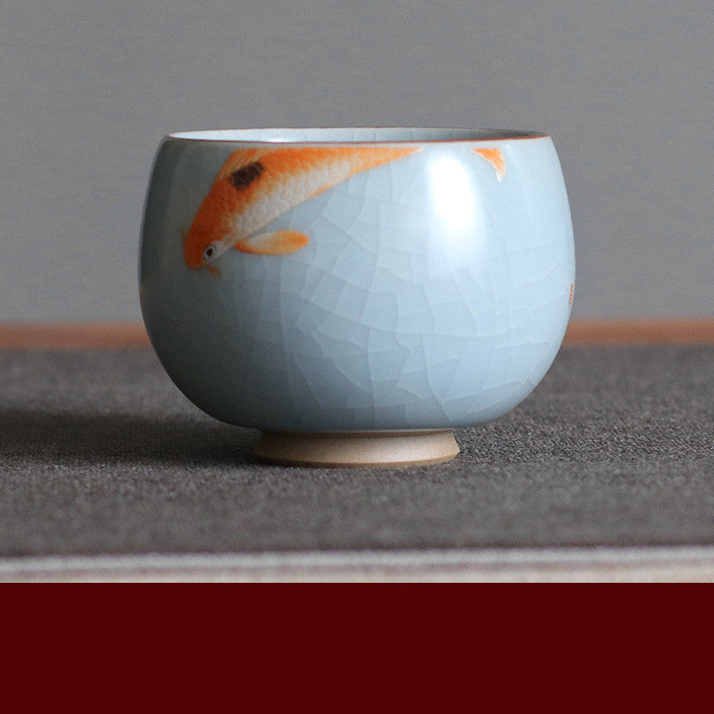 Ceramic Tea Cup with Ice Crack Glaze - Chinese Style Household Tea Mug