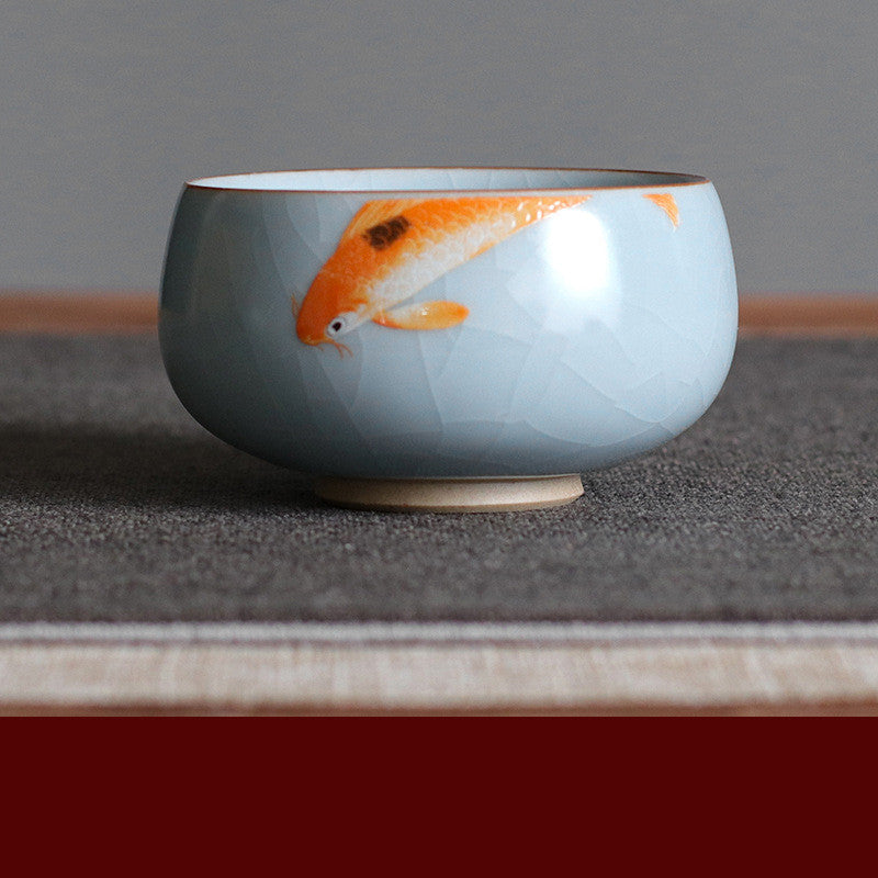 Ceramic Tea Cup with Ice Crack Glaze - Chinese Style Household Tea Mug