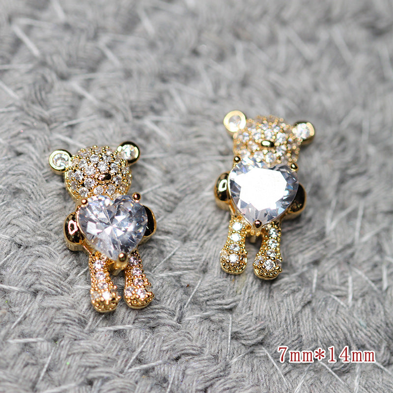 Nail Art Jewelry Bear Bronze Inlaid Zircon Heart-Shaped Nail Decoration Set