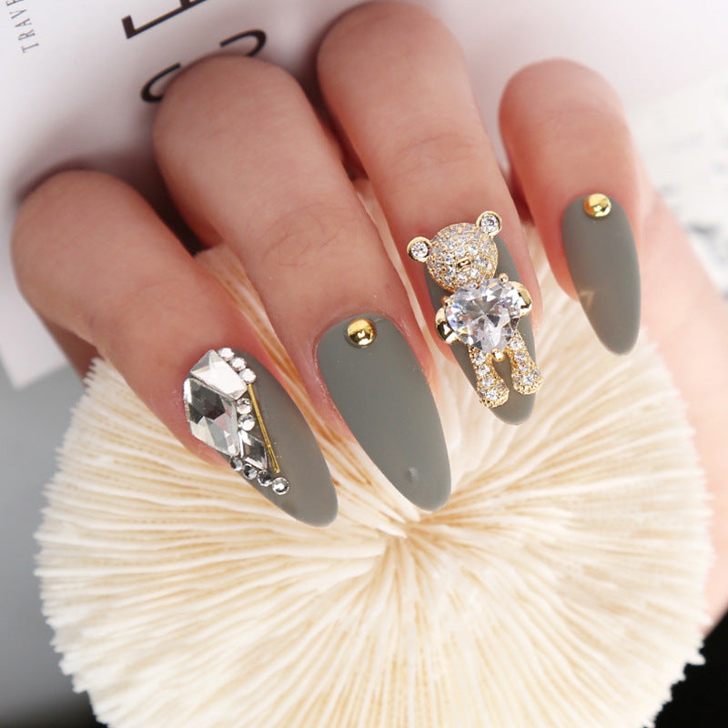 Nail Art Jewelry Bear Bronze Inlaid Zircon Heart-Shaped Nail Decoration Set