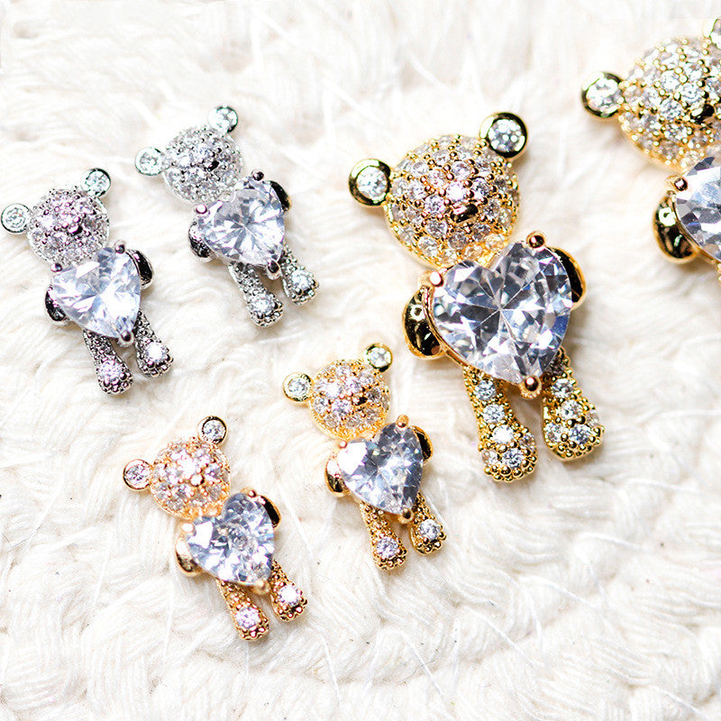Nail Art Jewelry Bear Bronze Inlaid Zircon Heart-Shaped Nail Decoration Set