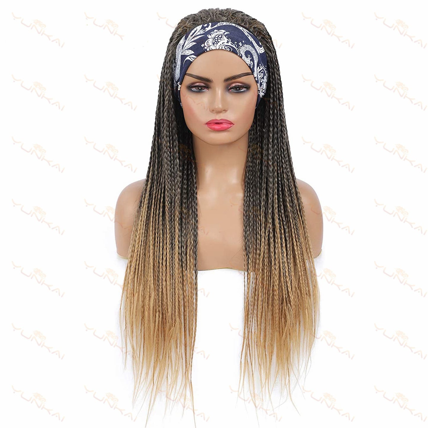 African Braid Hair Cover Turban Wig Wrap for Cosplay & Styling - Brown