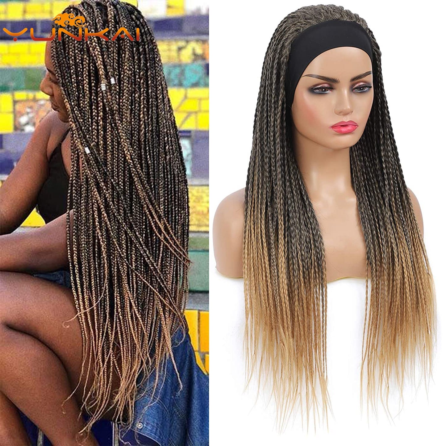 African Braid Hair Cover Turban Wig Wrap for Cosplay & Styling - Brown