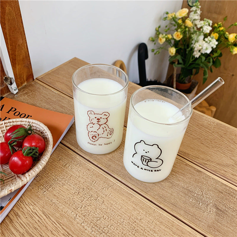 Heat-Resistant Milk Cup with Heart Design and Straw for Home & Kitchen