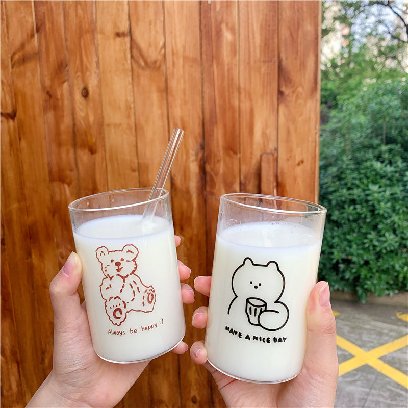 Heat-Resistant Milk Cup with Heart Design and Straw for Home & Kitchen