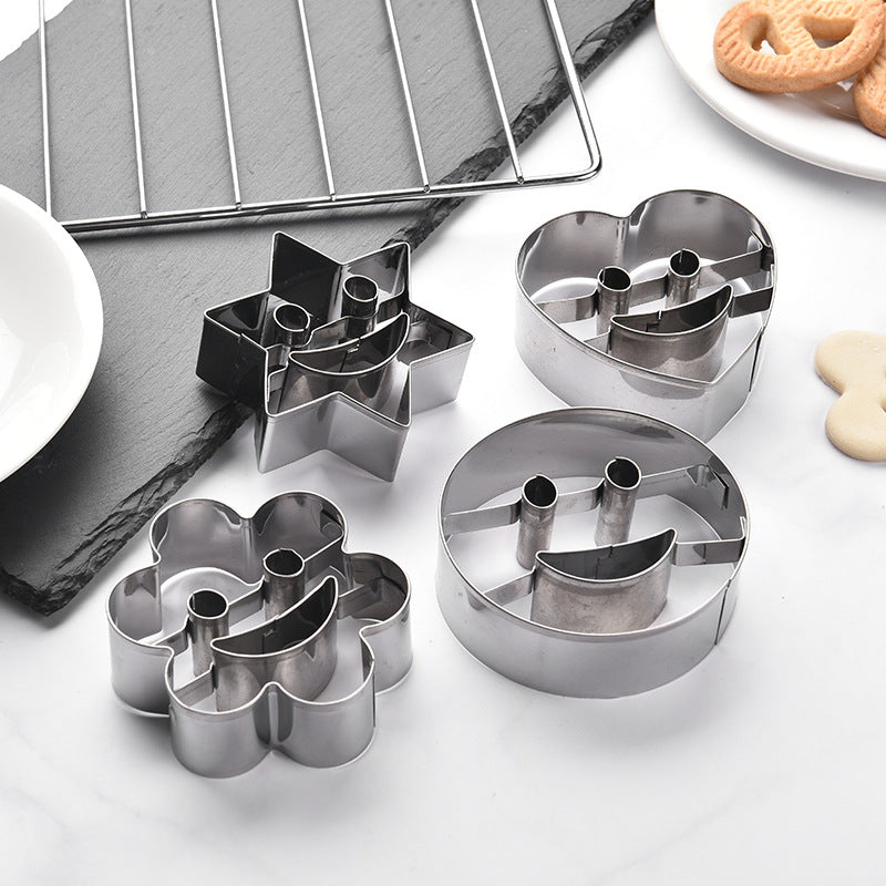 4-Piece Stainless Steel Smiley Biscuit Mould Set for Baking