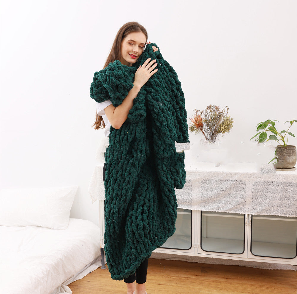 Handmade Thick Wool Knitted Blanket Sofa Cover Home Decor Plush Throw
