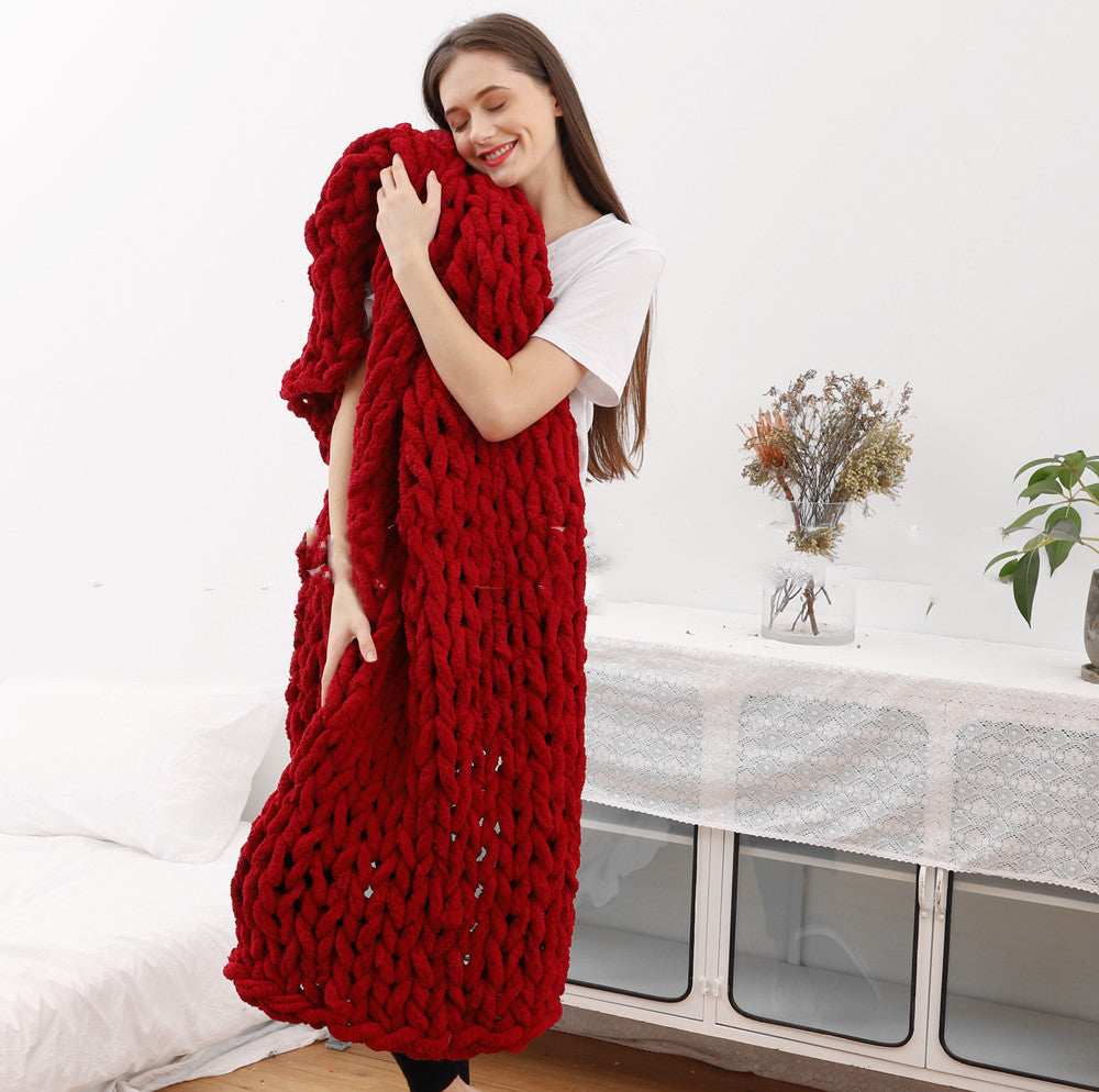 Handmade Thick Wool Knitted Blanket Sofa Cover Home Decor Plush Throw