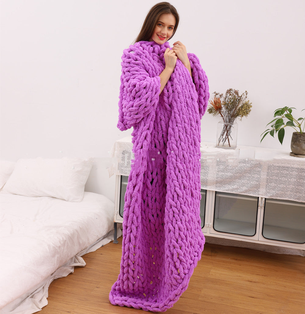 Handmade Thick Wool Knitted Blanket Sofa Cover Home Decor Plush Throw