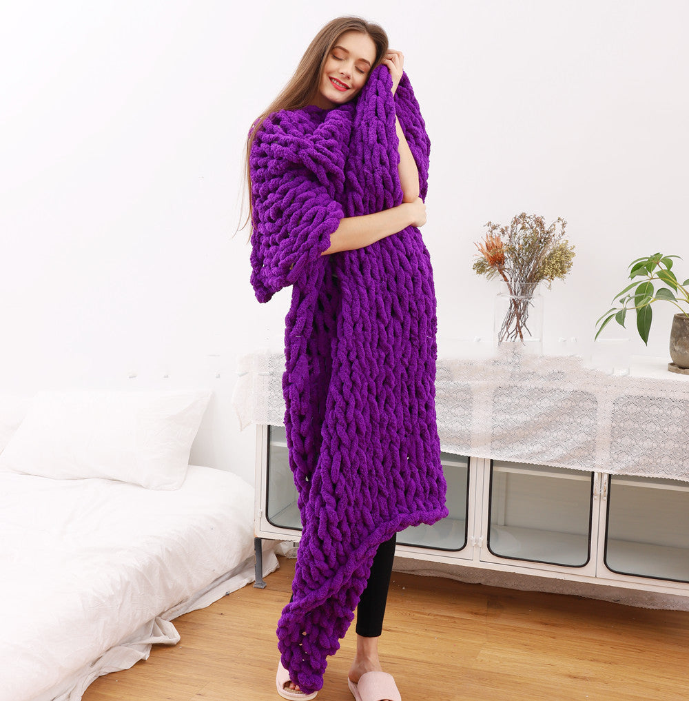 Handmade Thick Wool Knitted Blanket Sofa Cover Home Decor Plush Throw