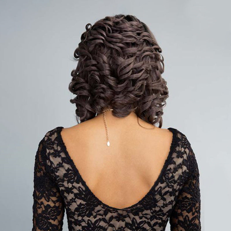 Black Wave Synthetic Wig with Oblique Bangs