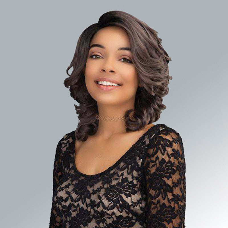 Black Wave Synthetic Wig with Oblique Bangs