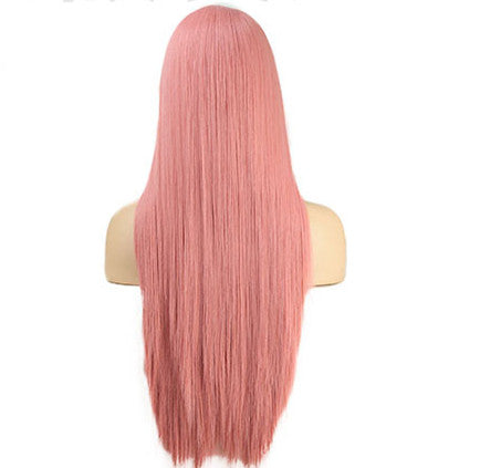 Long Straight Synthetic Wig for Women - High-Temperature Silk Hair, Pink, 18-24 Inches