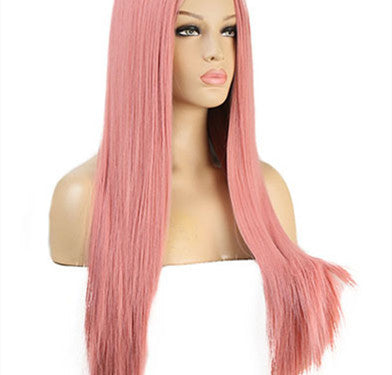 Long Straight Synthetic Wig for Women - High-Temperature Silk Hair, Pink, 18-24 Inches