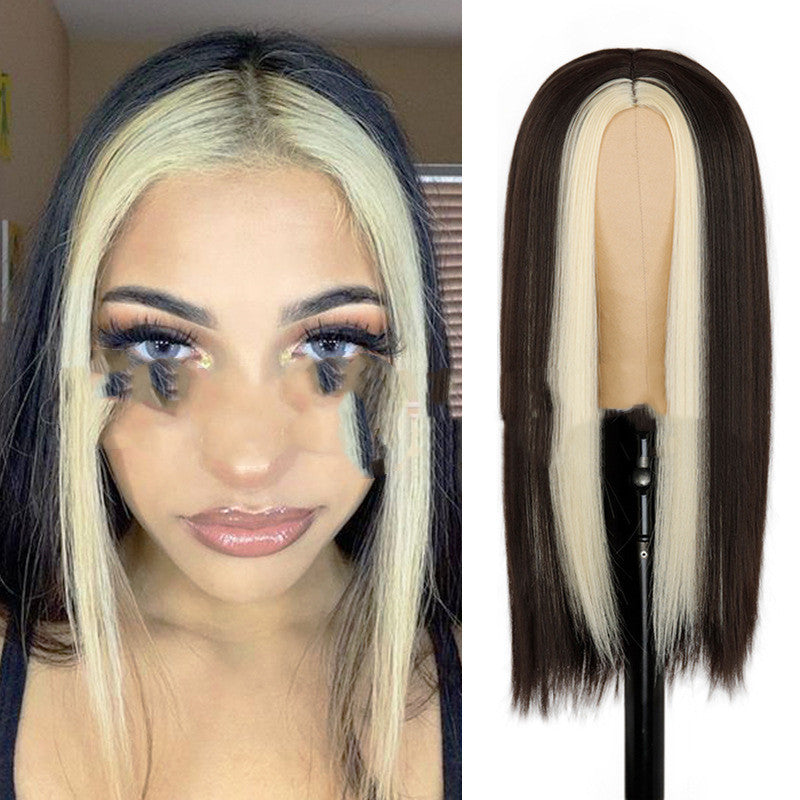 Long Black Synthetic Wig with Highlighting Green Hair for Ladies - Adjustable Style