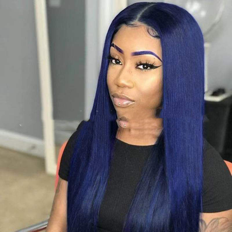 Blue Synthetic Wig - Mid-Length Straight Hair for Costume & Fashion