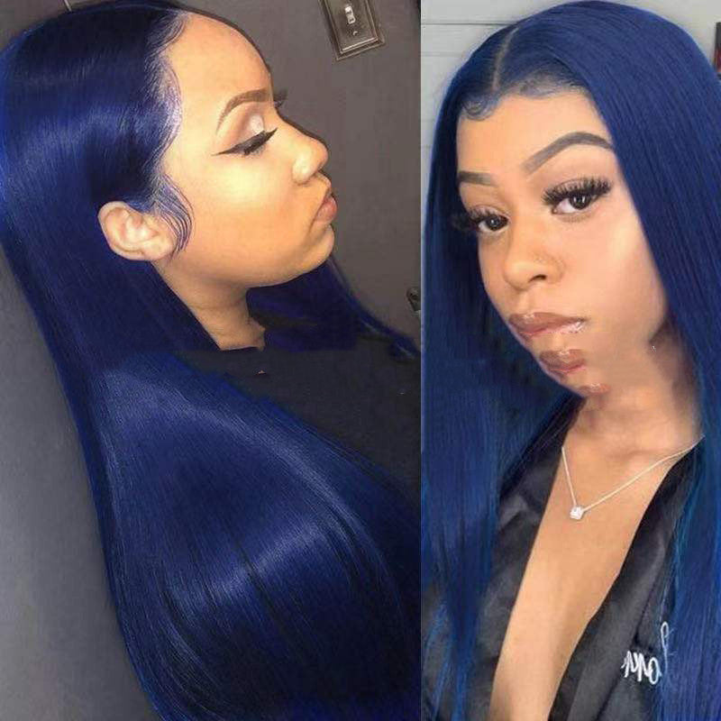 Blue Synthetic Wig - Mid-Length Straight Hair for Costume & Fashion