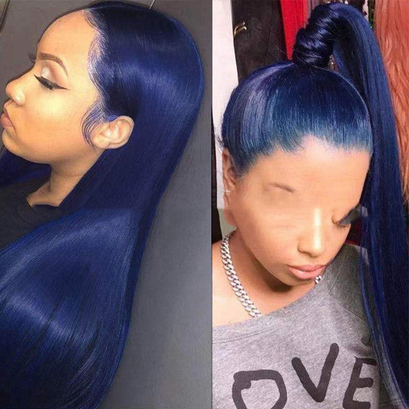 Blue Synthetic Wig - Mid-Length Straight Hair for Costume & Fashion