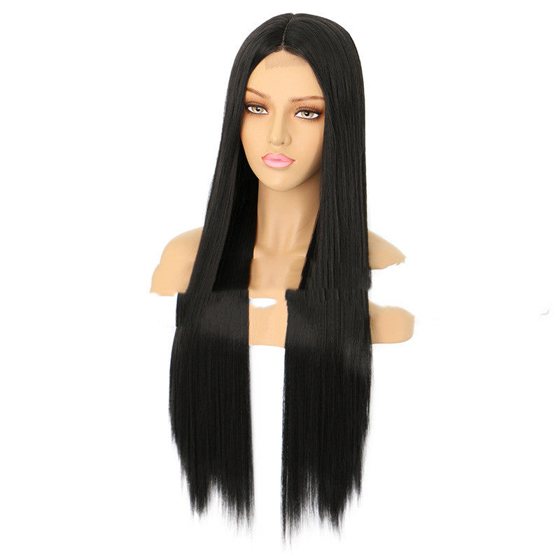 Women’s Cross-Border Pre-Lace Wig - High Temperature Wire, Black