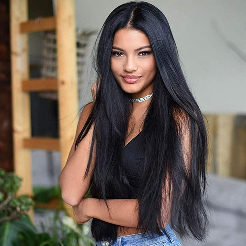 Women’s Cross-Border Pre-Lace Wig - High Temperature Wire, Black