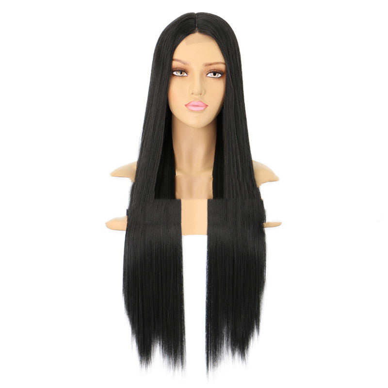 Women’s Cross-Border Pre-Lace Wig - High Temperature Wire, Black