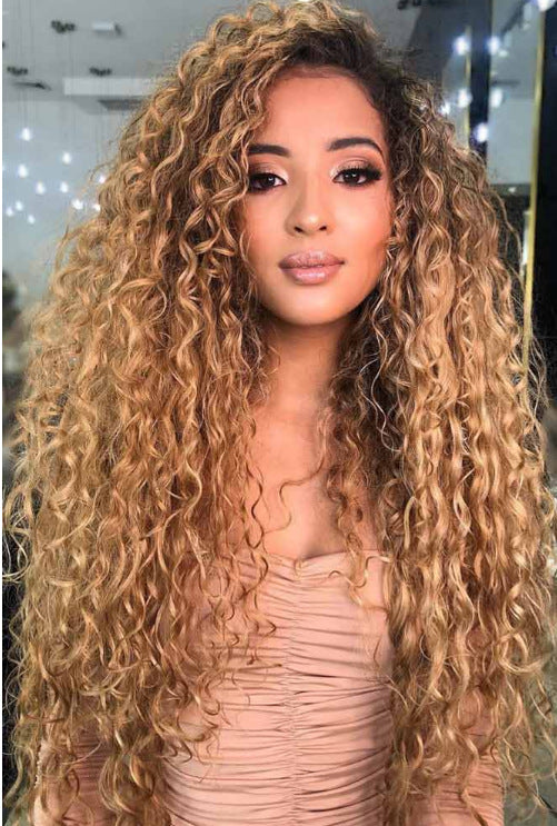Ladies Long Curly Synthetic Wig with Gradient Color 60cm - African Style
