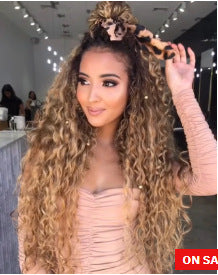 Ladies Long Curly Synthetic Wig with Gradient Color 60cm - African Style