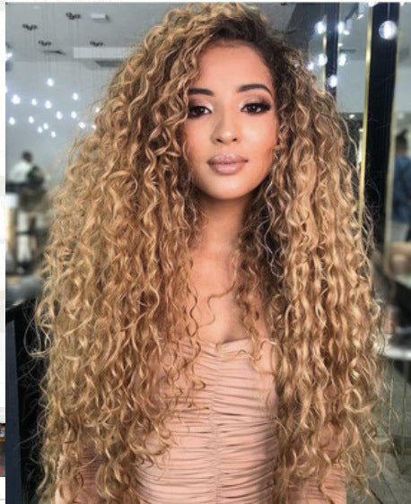 Ladies Long Curly Synthetic Wig with Gradient Color 60cm - African Style