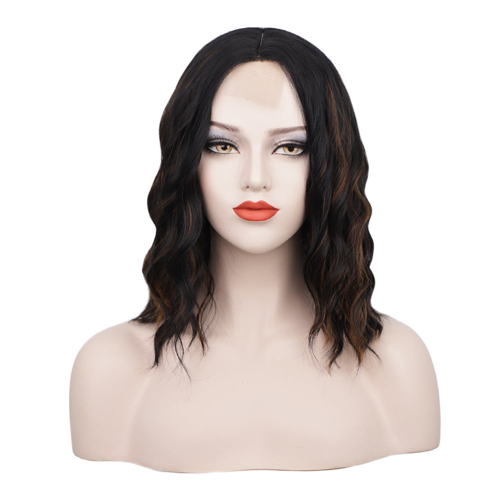 Short Curly Lace Front Wig 15Inch Synthetic Hair for Women - Brown & Black Variants