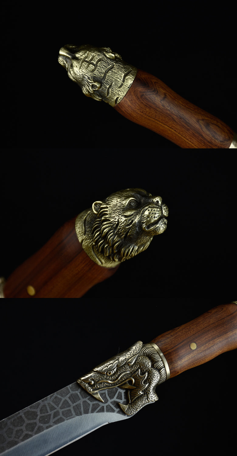 Kitchen Knife Dragon Tiger Bone Knife with Rosewood Handle - 34.5cm Steel Blade