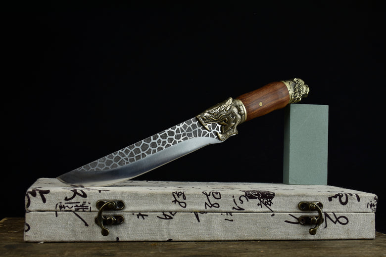 Kitchen Knife Dragon Tiger Bone Knife with Rosewood Handle - 34.5cm Steel Blade