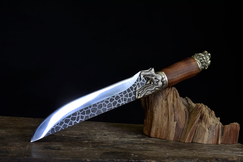Kitchen Knife Dragon Tiger Bone Knife with Rosewood Handle - 34.5cm Steel Blade