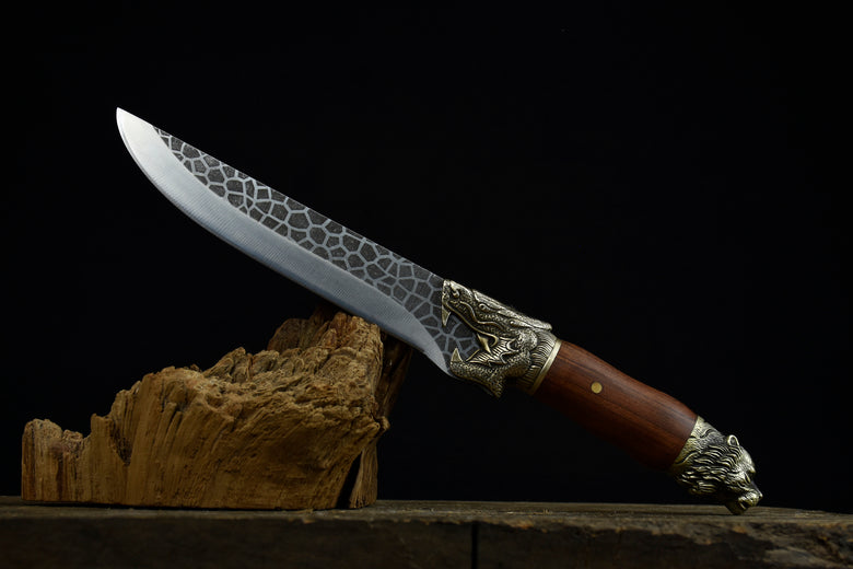 Kitchen Knife Dragon Tiger Bone Knife with Rosewood Handle - 34.5cm Steel Blade